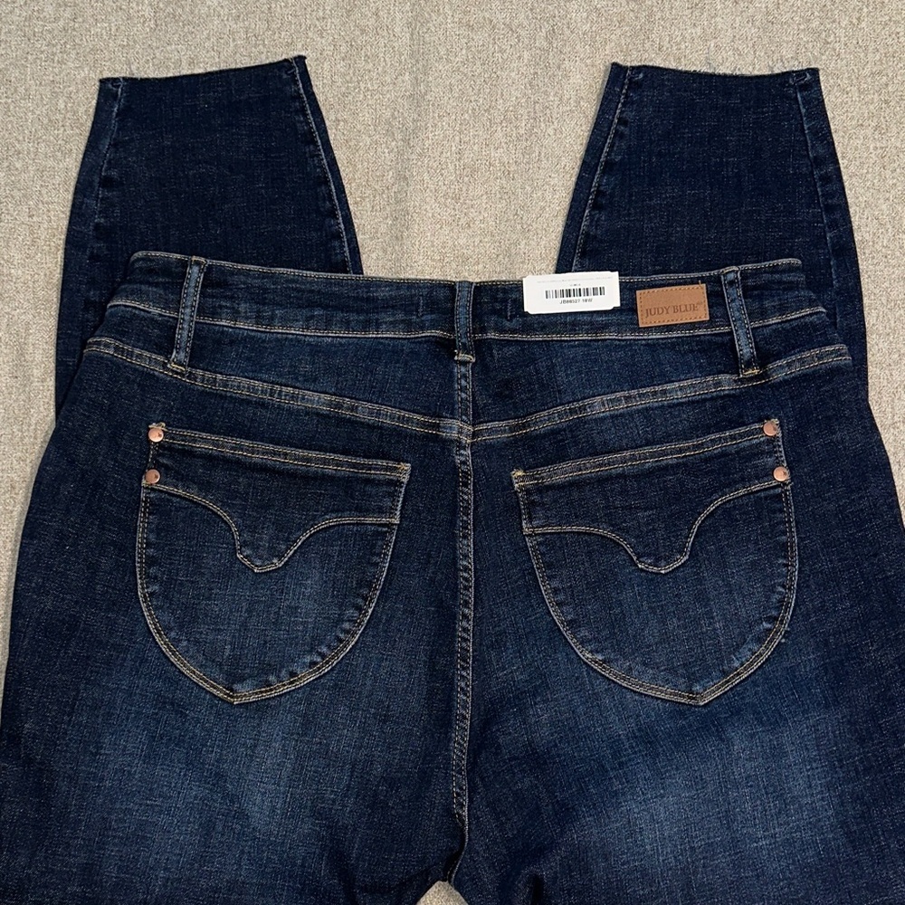 Judy Blue Dark Indigo Skinny Jeans -High Rise Raw Hem - Picture 6 of 7